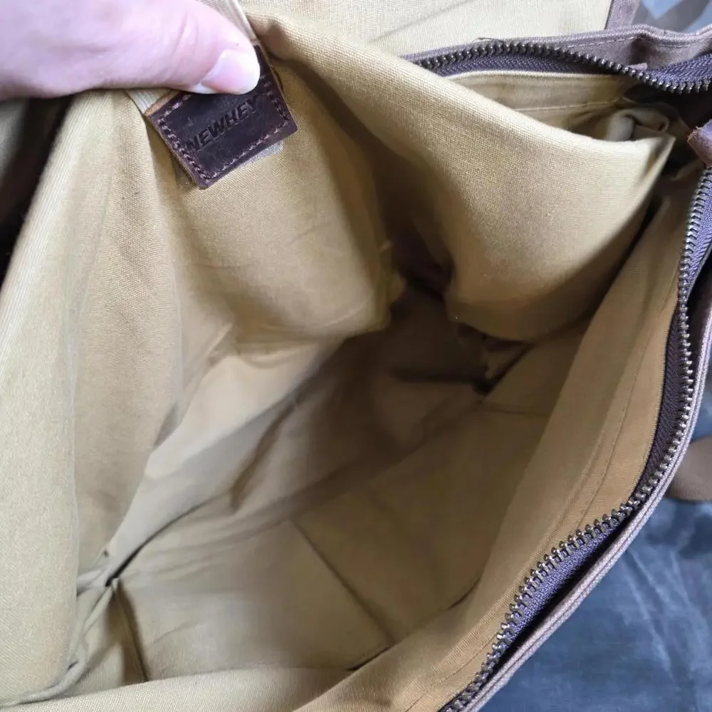 NEWHEY Messenger Bag Leather Canvas Laptop Retro Professional Shoulder Strap